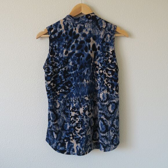 VINTAGE CLAUDIA RICHARD Blue Mixed Print Animal Print Sleeveless Top Sz M-L - Picture 2 of 6
